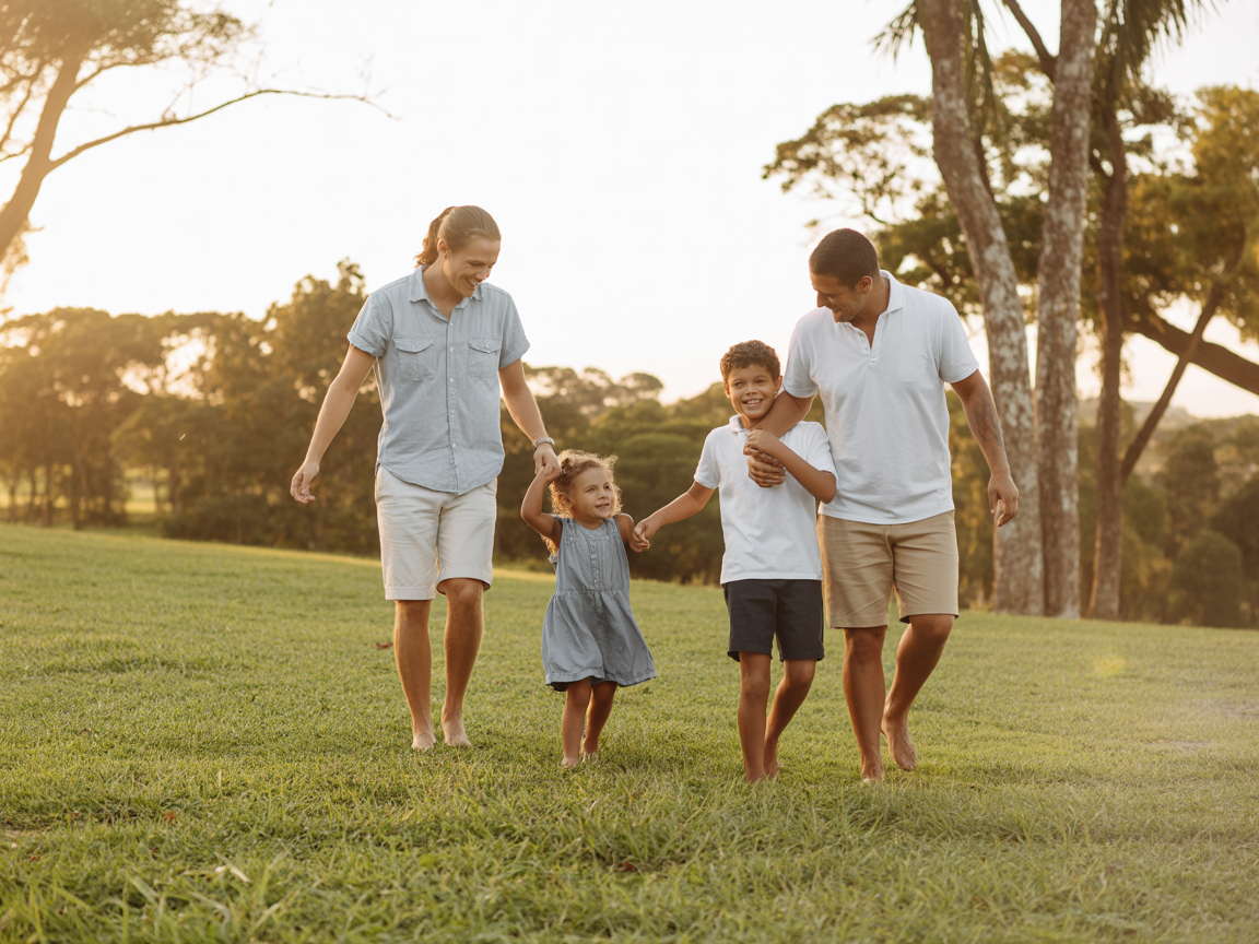 Família aproveitando momentos no campo